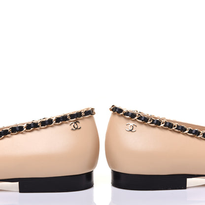 Chanel Lambskin Grosgrain Chain Cap Toe Flats 36 Beige Black 14 of 15
