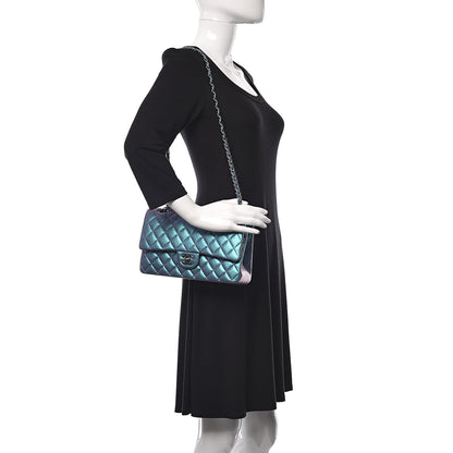 Chanel Metallic Lambskin Quilted Medium Double Flap Turquoise 2 of 15