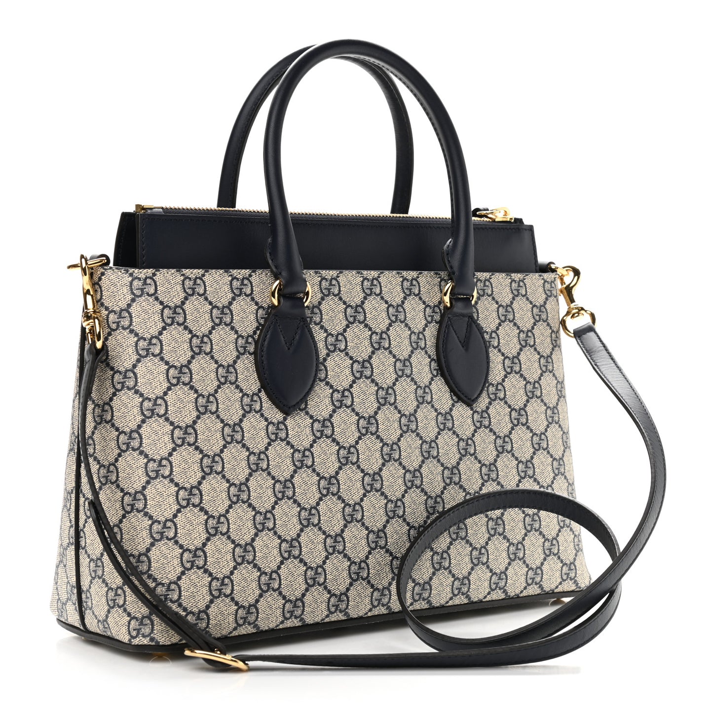 GG Supreme Monogram Small Zip Top Tote Beige Blue