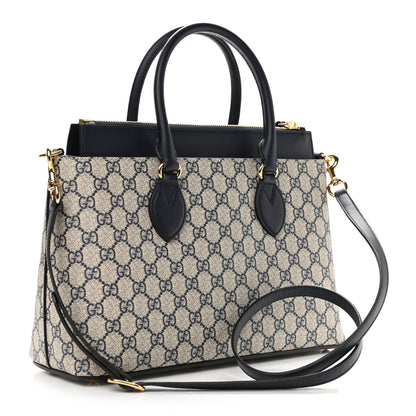 Gucci GG Supreme Monogram Small Zip Top Tote Beige Blue 3 of 10