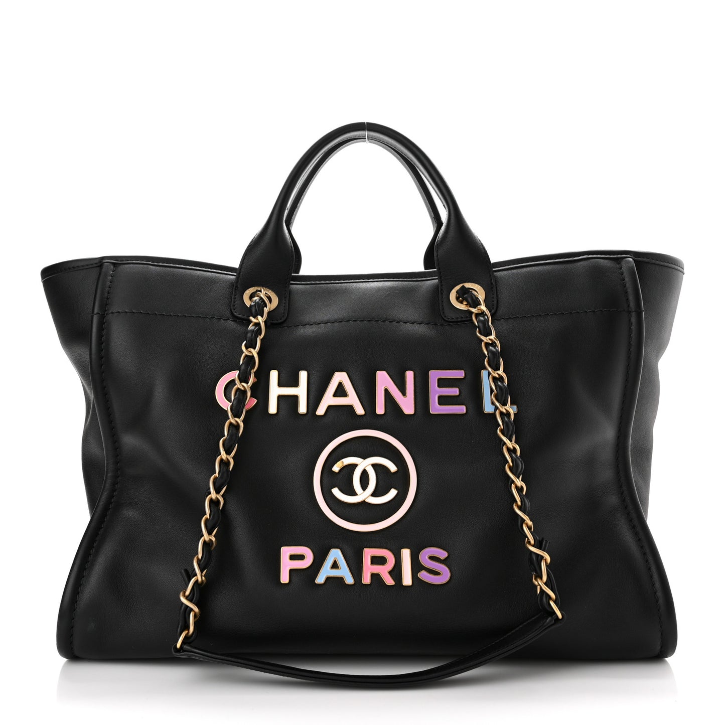 Calfskin Medium Deauville Tote Black Multicolor