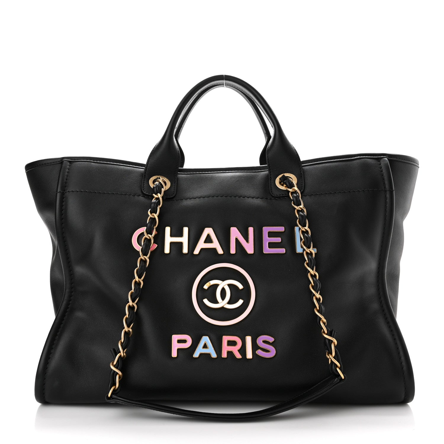 Chanel Calfskin Medium Deauville Tote Black Multicolor 3 of 12