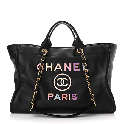 Chanel Calfskin Medium Deauville Tote Black Multicolor 3 of 12