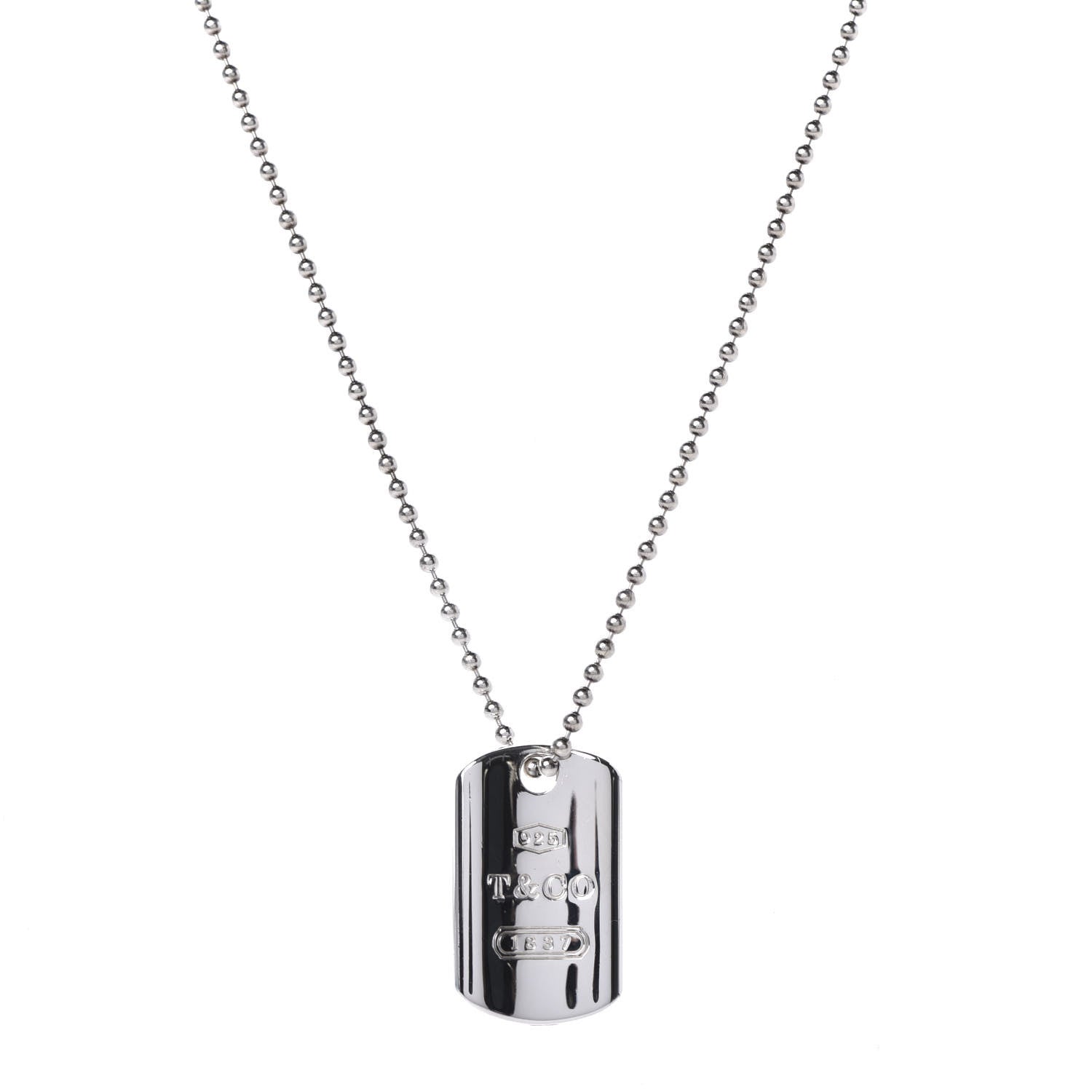 Tiffany Sterling Silver 1837 Dog Tag Pendant Necklace 615618