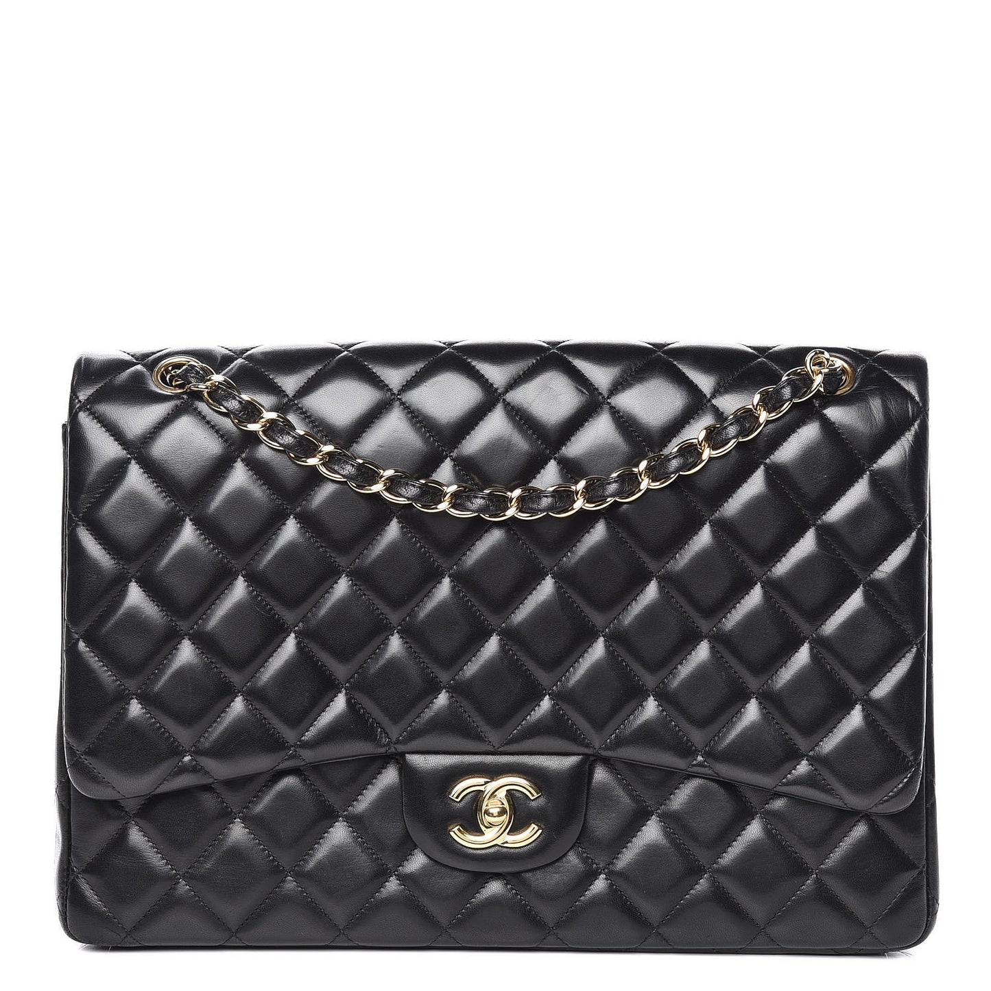 Lambskin Quilted Maxi Single Flap Black