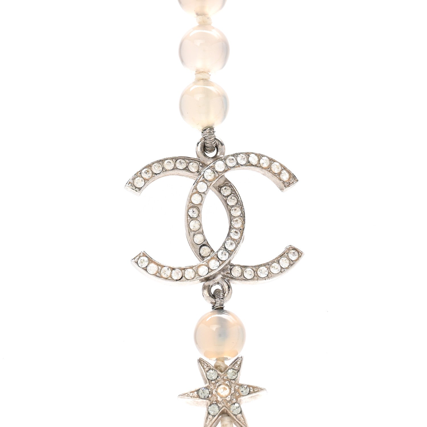 Chanel Crystal Beaded Star CC Long Necklace Silver 4 of 6