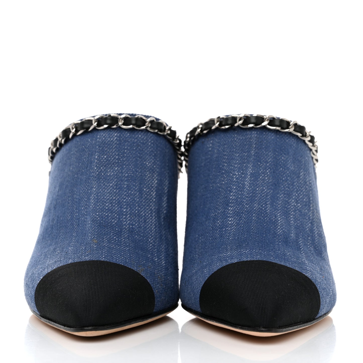 Denim Cap Toe Chain Mule 36 Blue Black