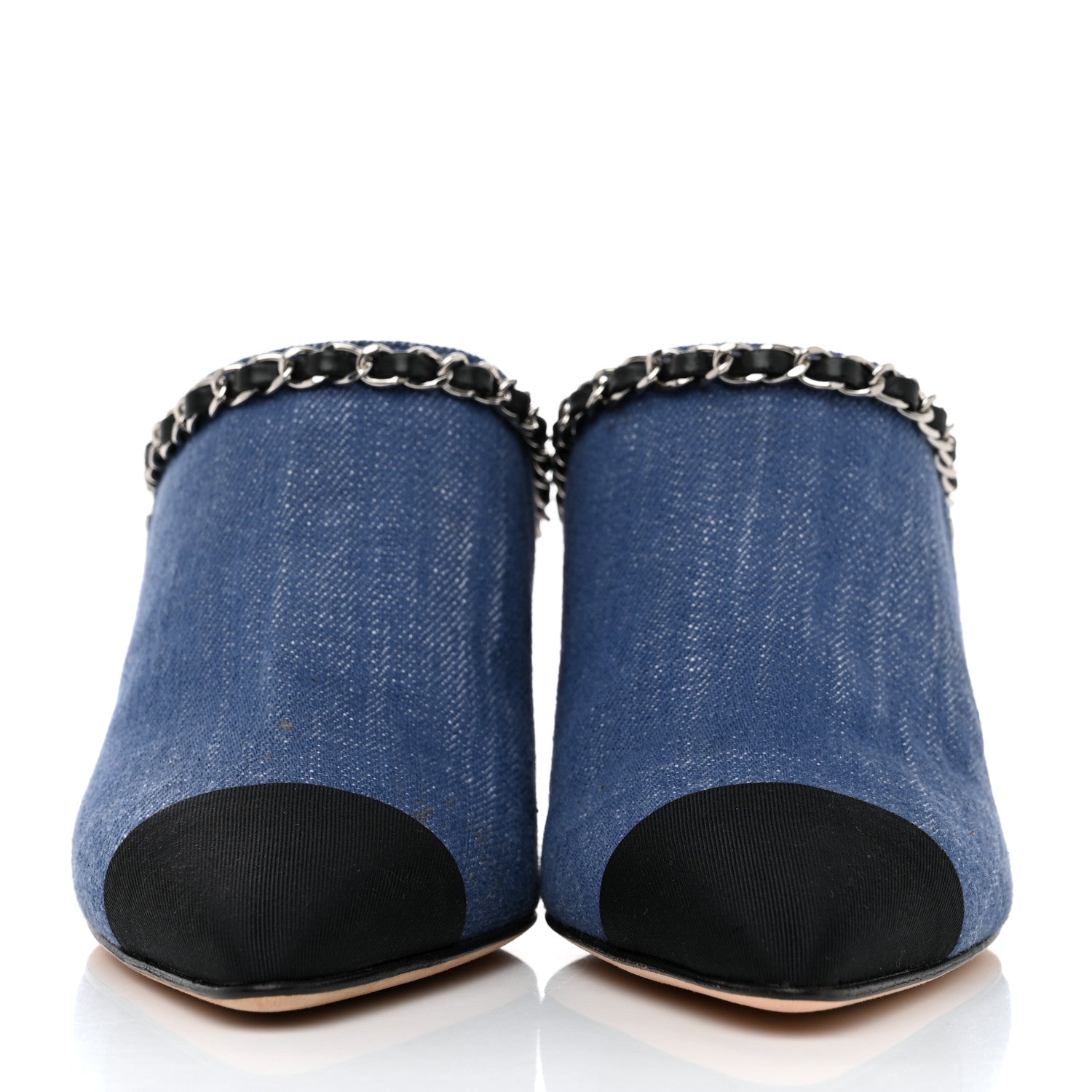 Chanel Denim Cap Toe Chain Mule 36 Blue Black 2 of 9