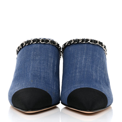 Chanel Denim Cap Toe Chain Mule 36 Blue Black 2 of 9