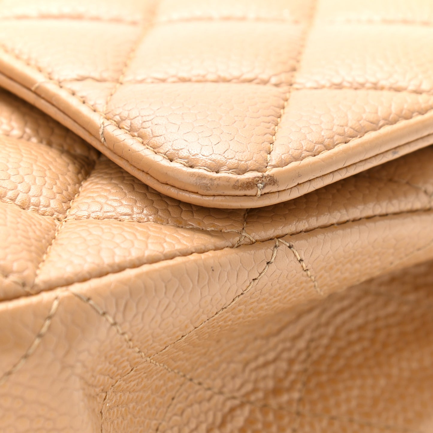 Caviar Quilted Medium Double Flap Beige