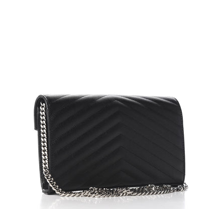 Saint Laurent Grain De Poudre Matelasse Chevron Monogram Chain Wallet Black 2 of 9