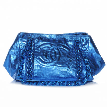 Chanel Leather Modern Chain Tote Metallic Blue 1 of 7