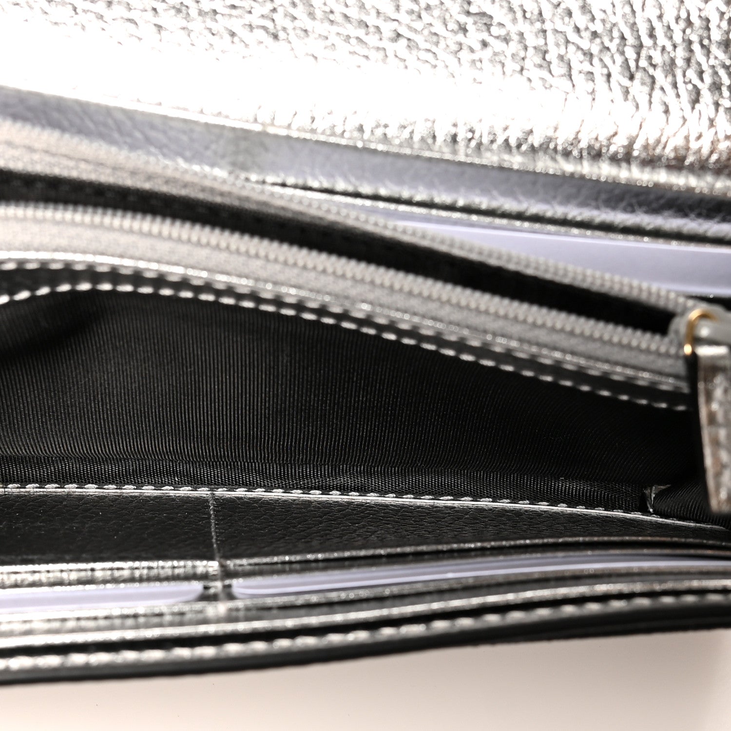 Gucci Metallic Calfskin GG Supreme Monogram GG Marmont Continental Wallet Silver Beige Ebony 6 of 9