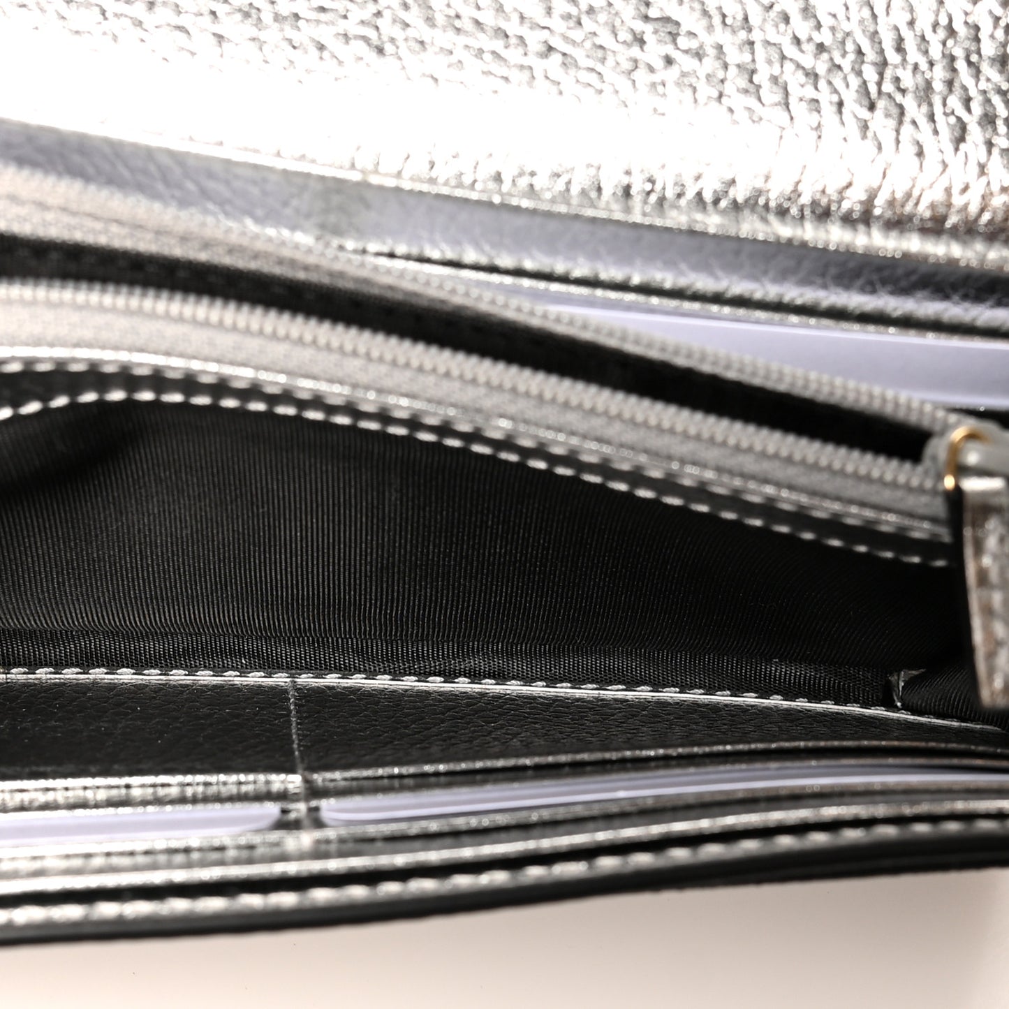 Metallic Calfskin GG Supreme Monogram GG Marmont Continental Wallet Silver Beige Ebony