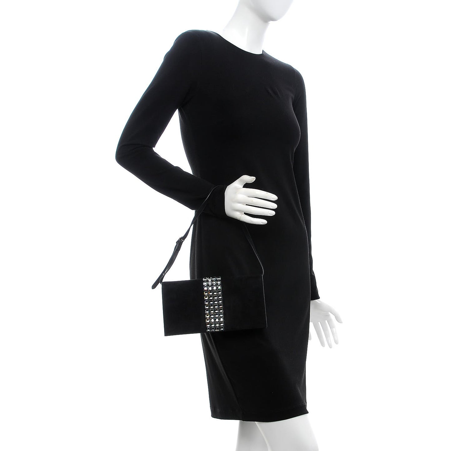 Suede Crystal Broadway Clutch Black