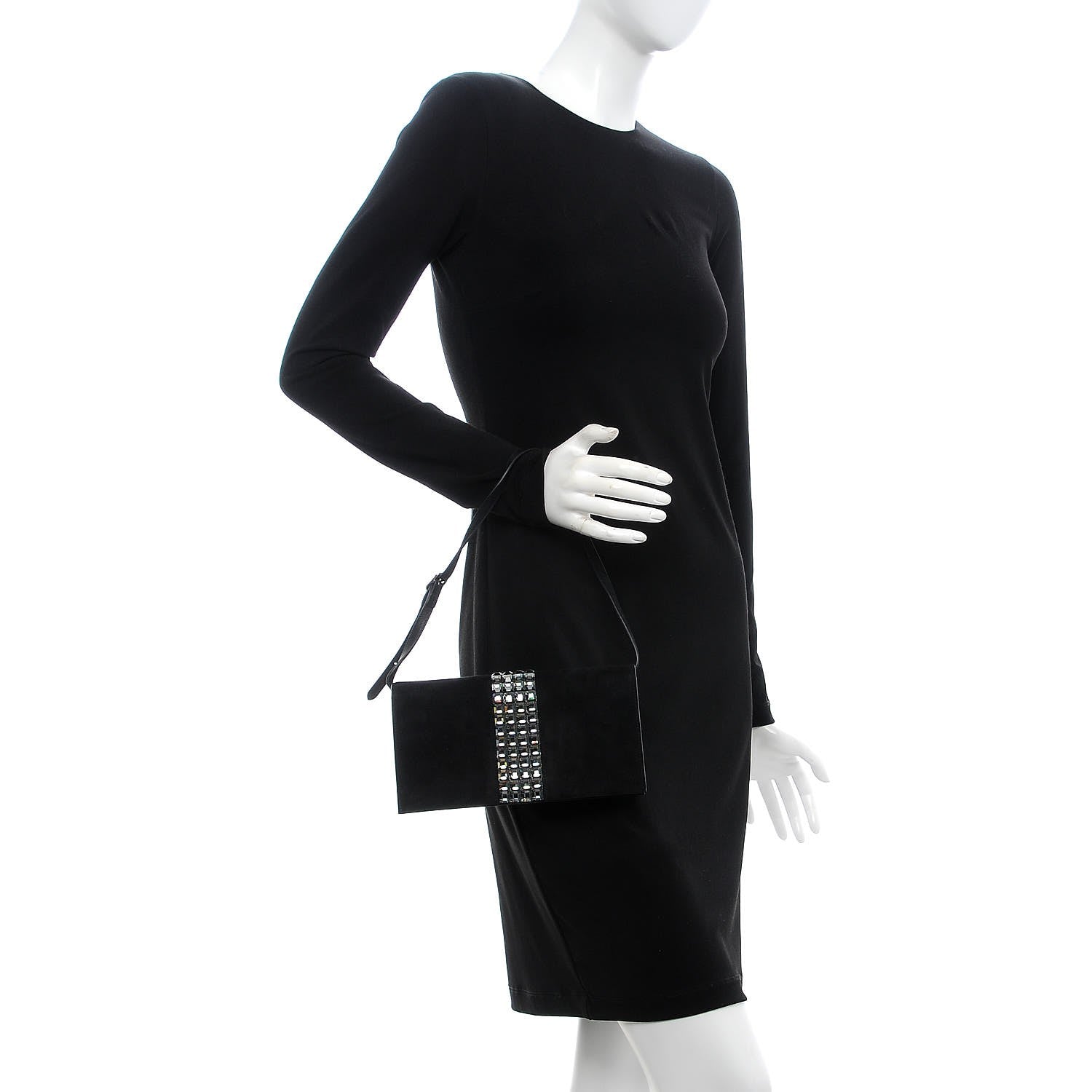 Gucci Suede Crystal Broadway Clutch Black 2 of 7