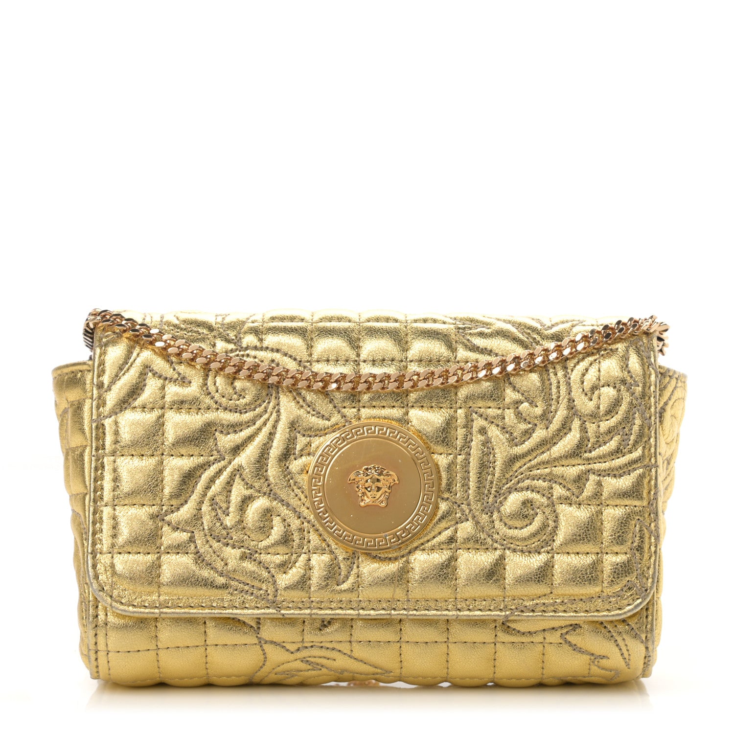 Versace Metallic Nappa Barocco Quilted Medusa Chain Crossbody Gold 1 of 22
