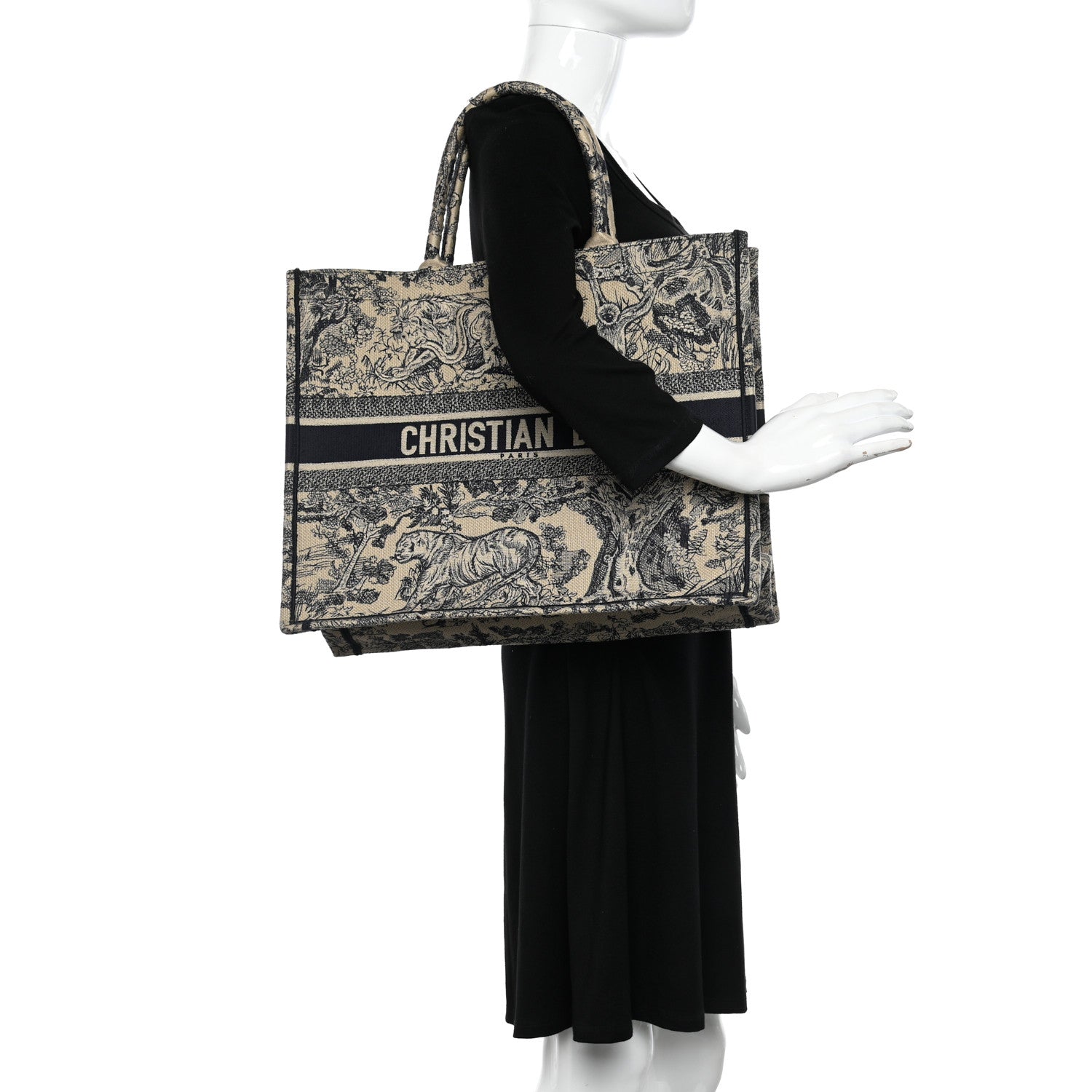 Christian Dior Canvas Embroidered Large Dioriviera Toile De Jouy Book Tote Black 2 of 10