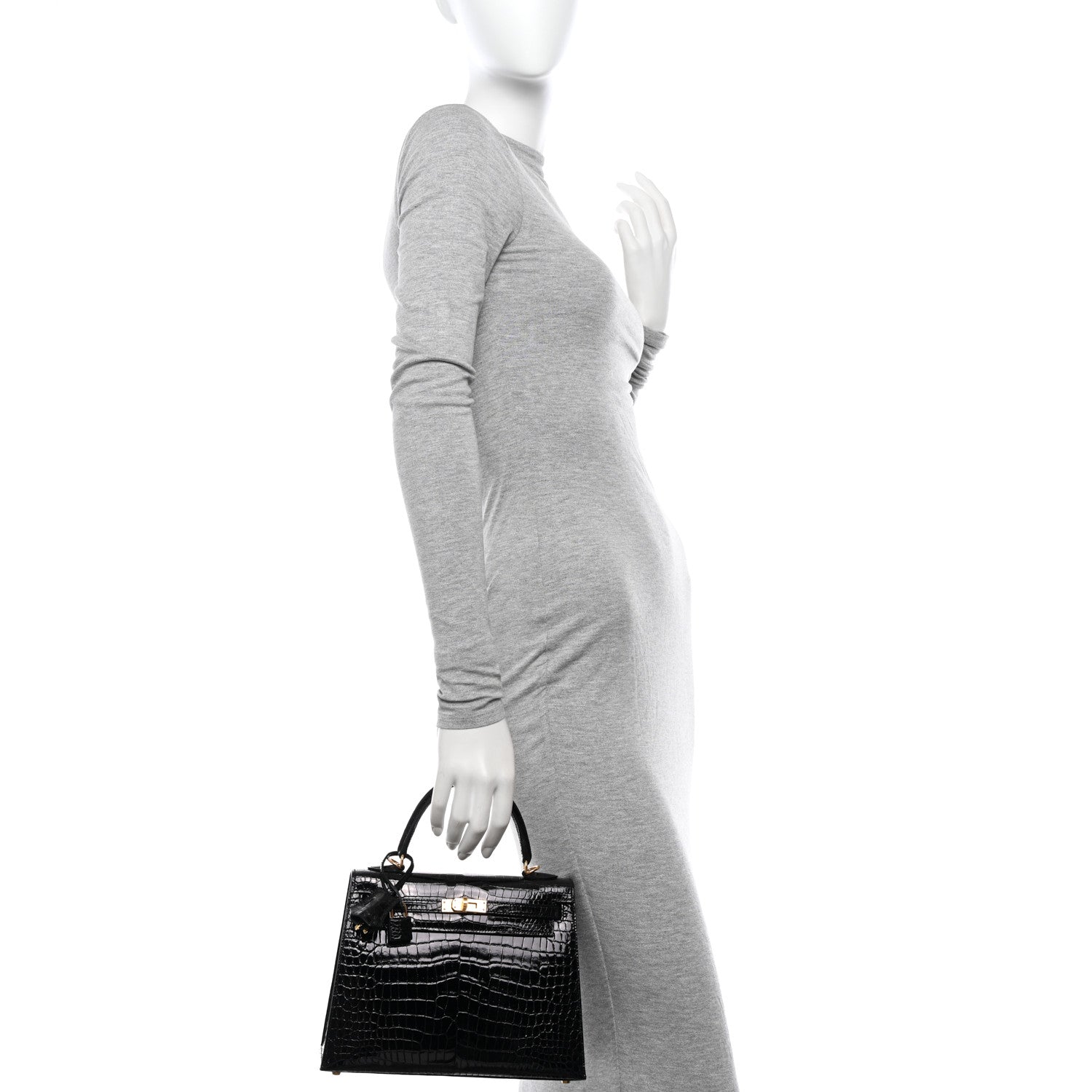 Hermes Shiny Porosus Crocodile Kelly Sellier 25 Black 2 of 11