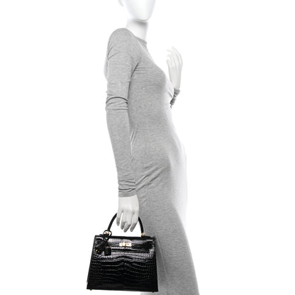 Hermes Shiny Porosus Crocodile Kelly Sellier 25 Black 2 of 11