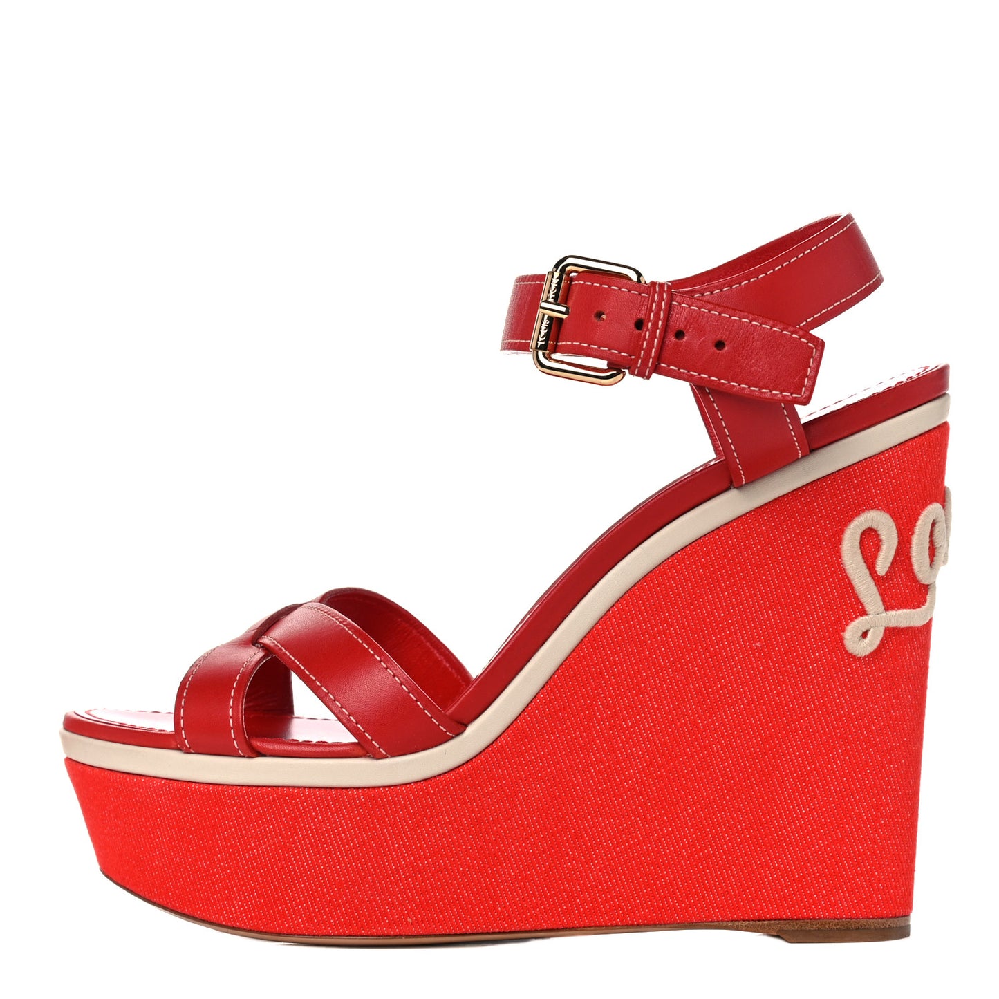 Canvas Waterfall Wedge Sandals 39.5 Red