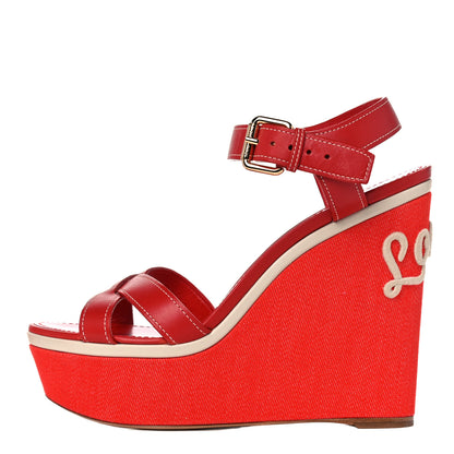 Louis Vuitton Canvas Waterfall Wedge Sandals 39.5 Red 1 of 13