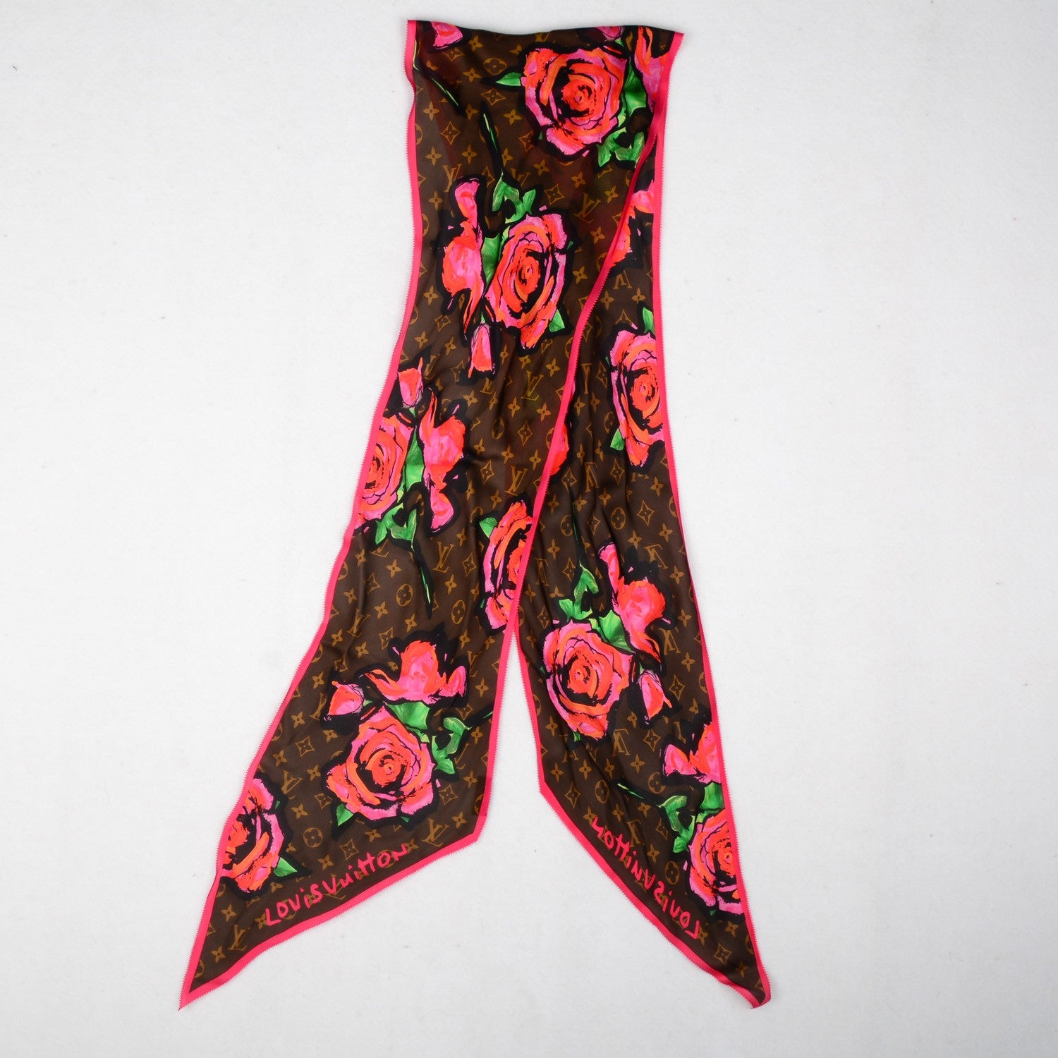 Louis Vuitton Silk Monogram Roses Scarf Marron 3 of 7