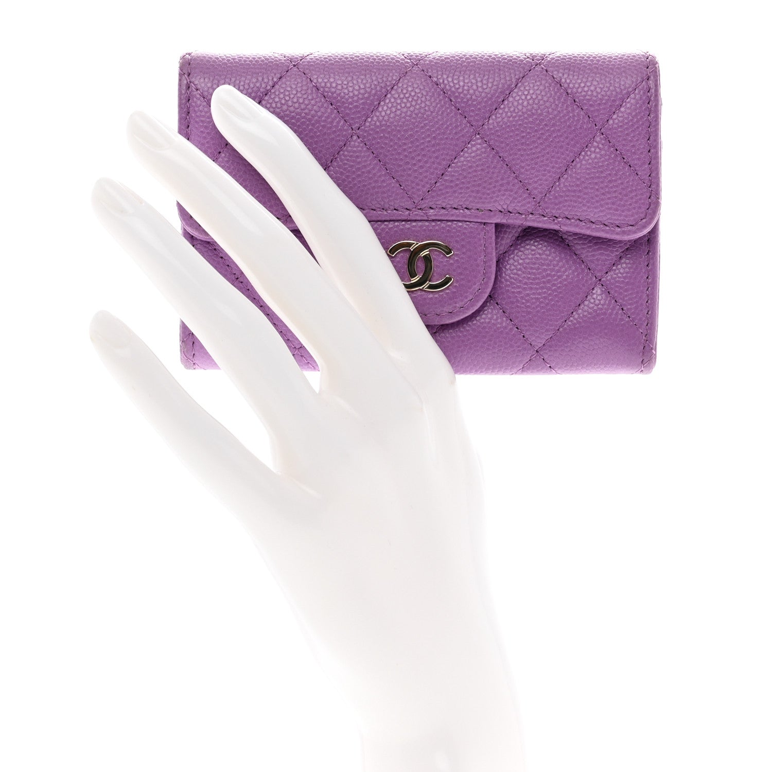 Chanel Caviar Quilted Flap Card Holder Wallet Purple 2 of 10
