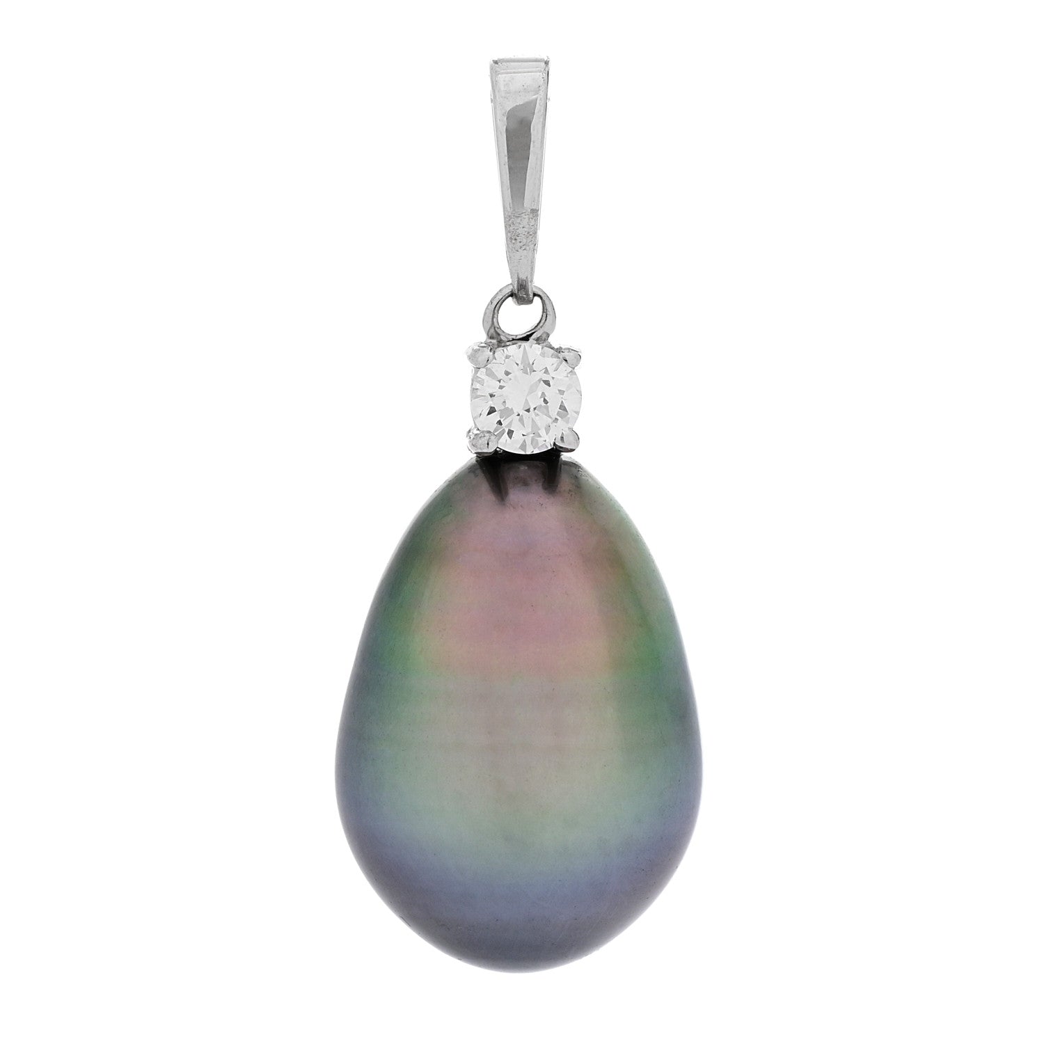 Mikimoto 18K White Gold Diamond Black South Sea Cultured Pearl 10.5mm Pendant 1 of 4