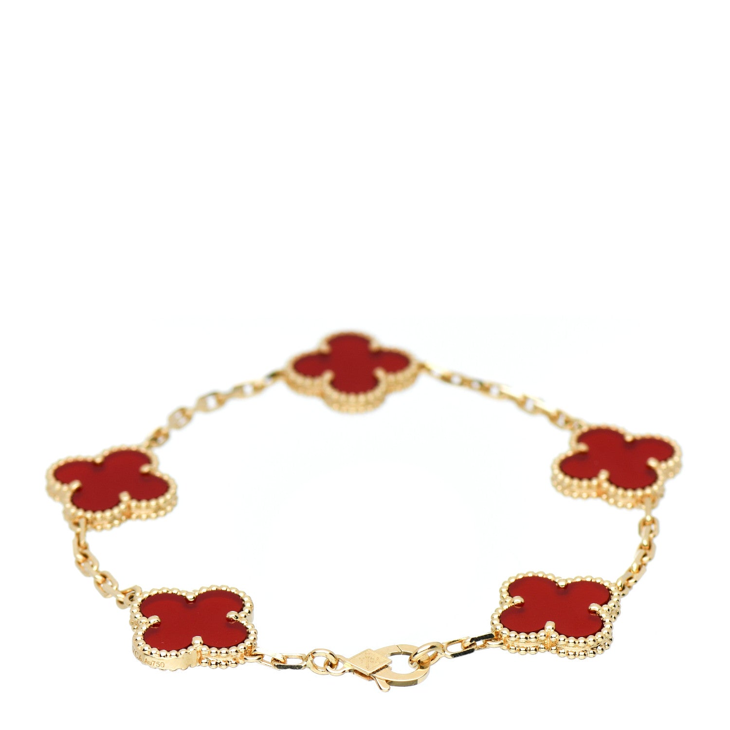 Van Cleef & Arpels 18K Yellow Gold Carnelian 5 Motifs Vintage Alhambra Bracelet 3 of 5