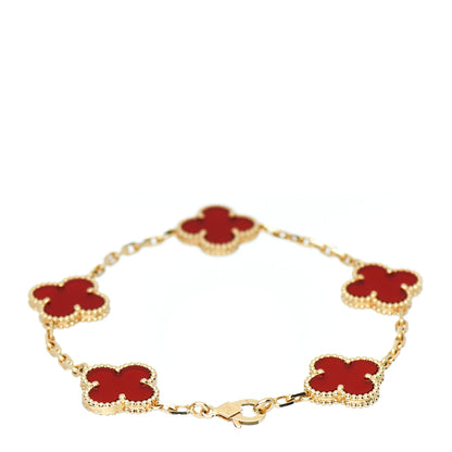 Van Cleef & Arpels 18K Yellow Gold Carnelian 5 Motifs Vintage Alhambra Bracelet 3 of 5