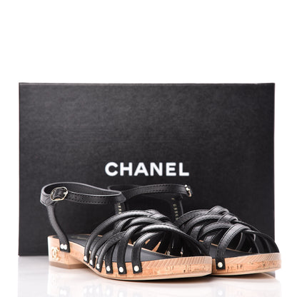 Chanel Cork Wood Calfskin Strappy Sandals 39 Black 11 of 11