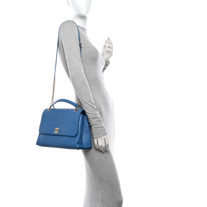 Chanel Grained Calfskin Medium Chevron Chic Top Handle Flap Blue 2 of 12