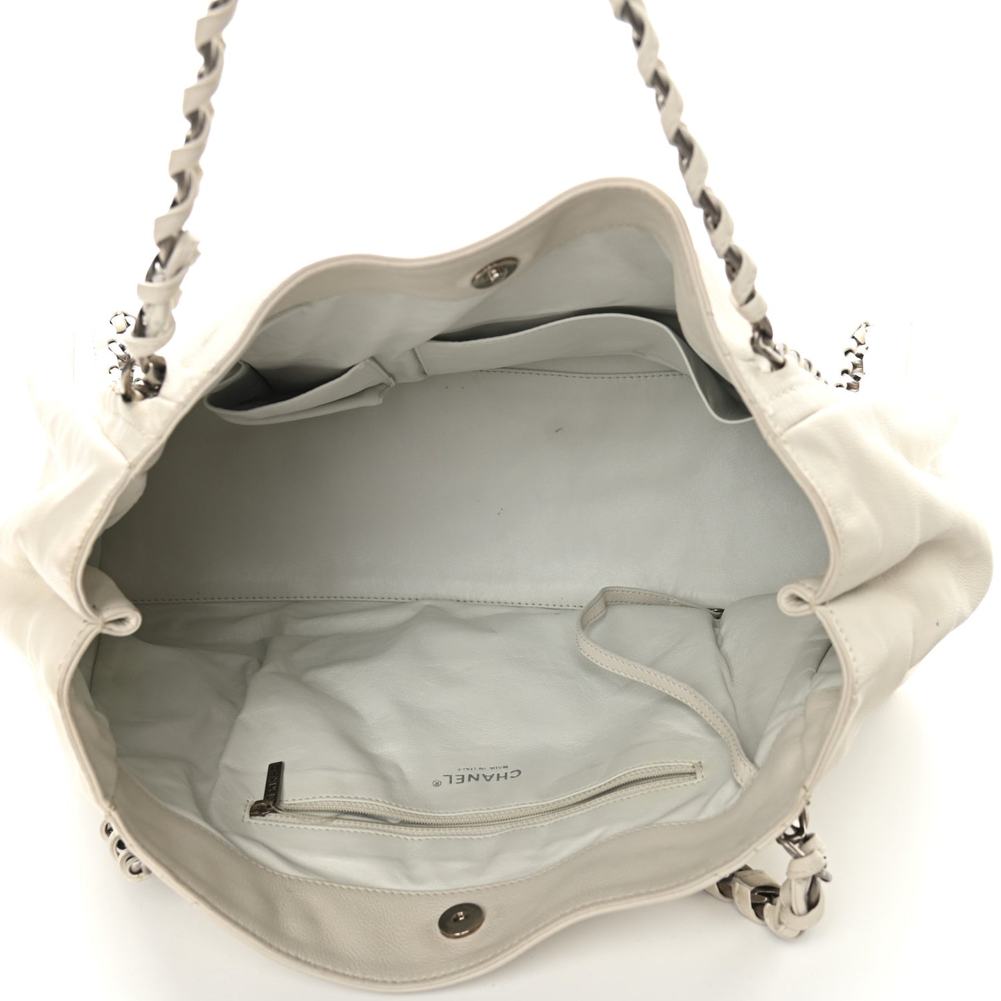 Calfskin Large East West Modern Chain Tote White