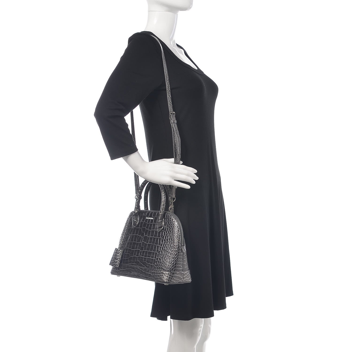Balenciaga Metallic Calfskin Crocodile Embossed S Ville Top Handle Bag Grey 2 of 12