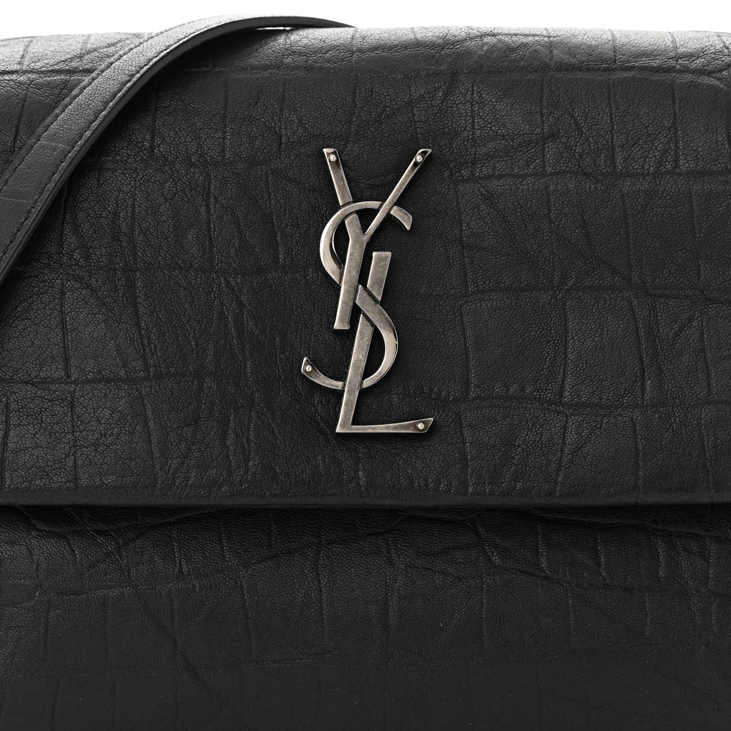Calfskin Crocodile Embossed Medium West Hollywood Monogram Fold-Over Bag