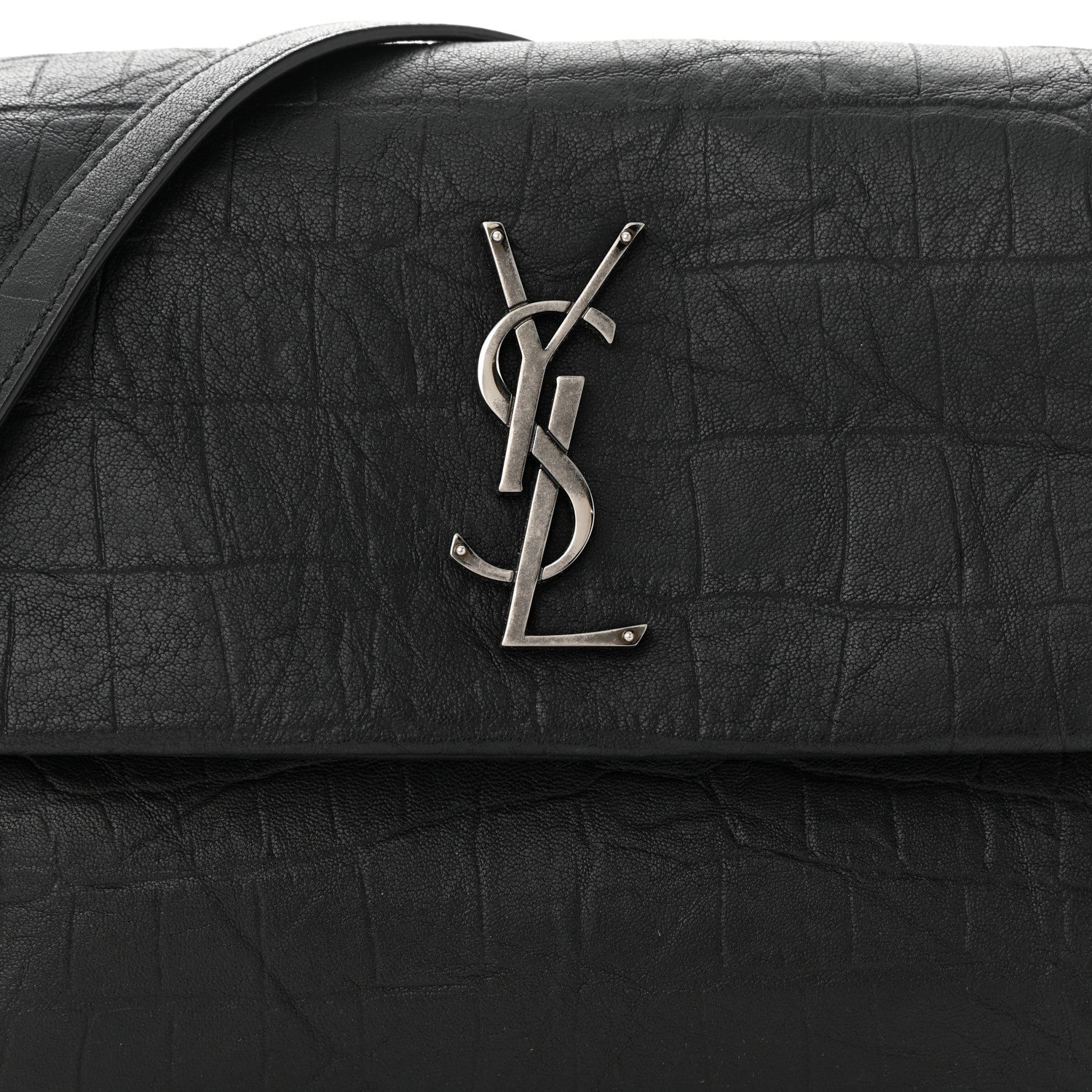 Saint Laurent Calfskin Crocodile Embossed Medium West Hollywood Monogram Fold-Over Bag 8 of 11