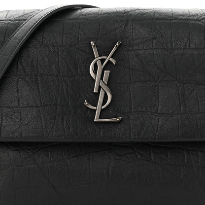 Saint Laurent Calfskin Crocodile Embossed Medium West Hollywood Monogram Fold-Over Bag 8 of 11