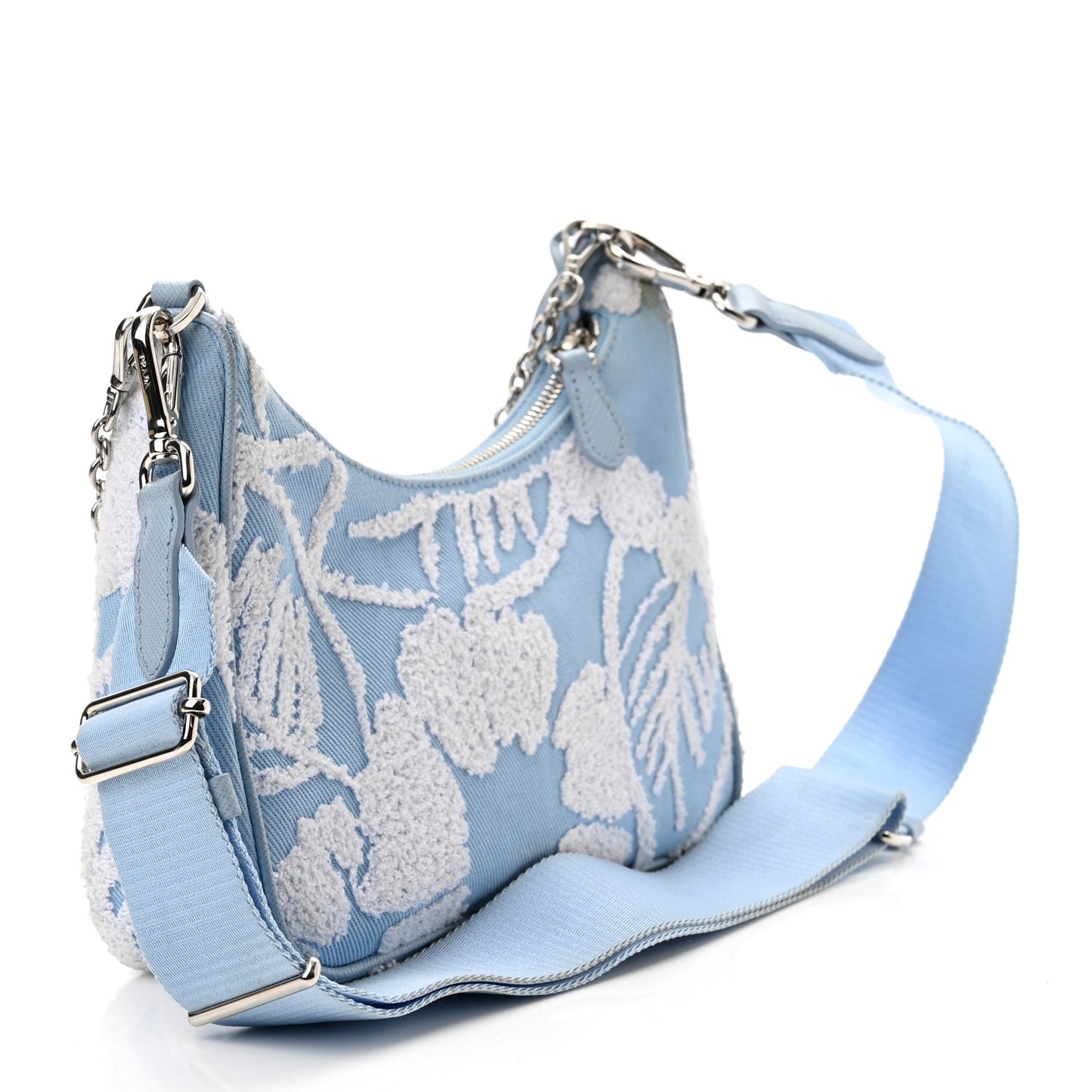 Nylon Drill Logo Embroidered Re-Edition 2005 Shoulder Bag Celeste White