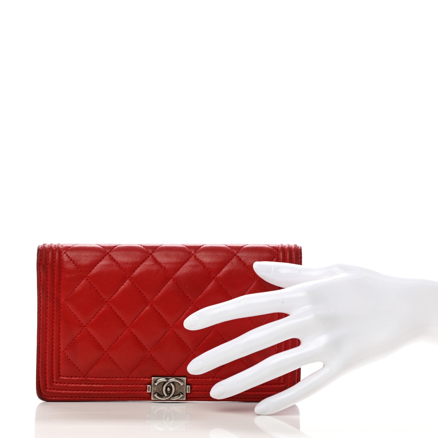 Chanel Lambskin Quilted Boy Yen Wallet Red 2 of 8