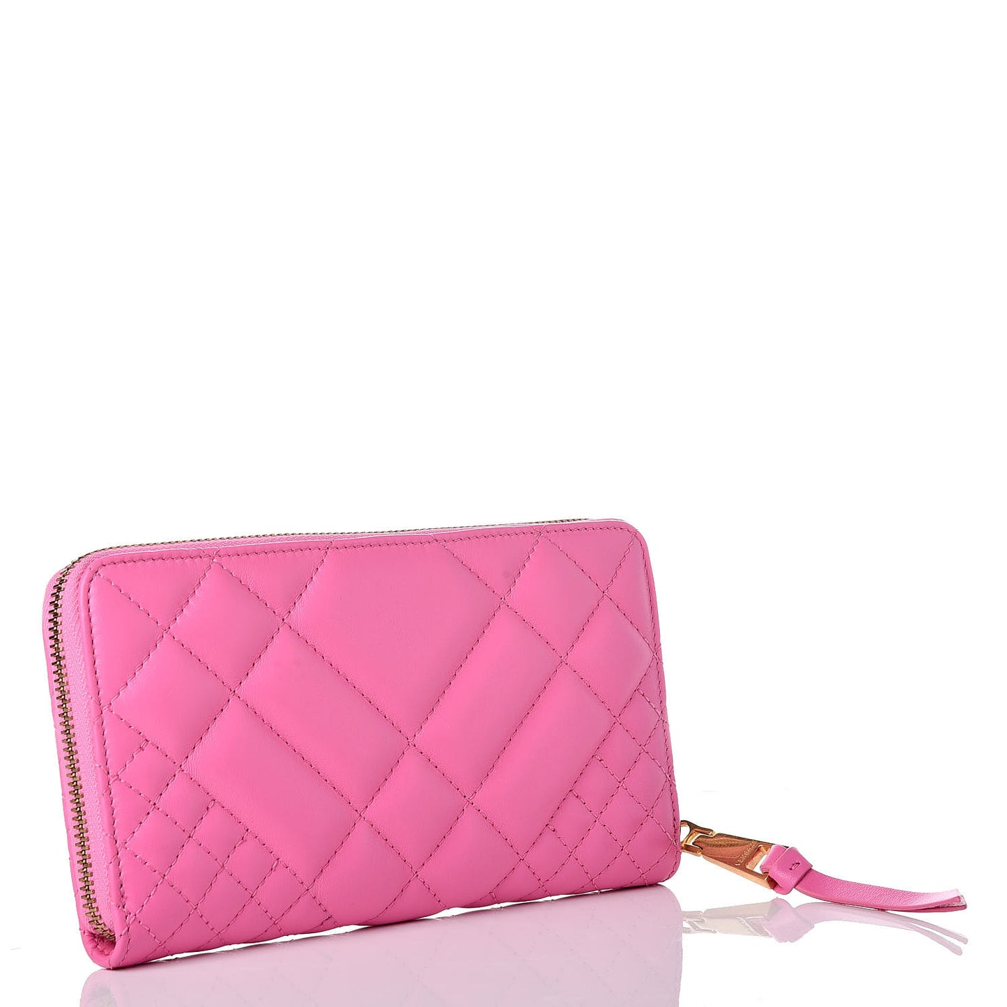 Nappa Quilted Icon Zip Around Wallet Pink