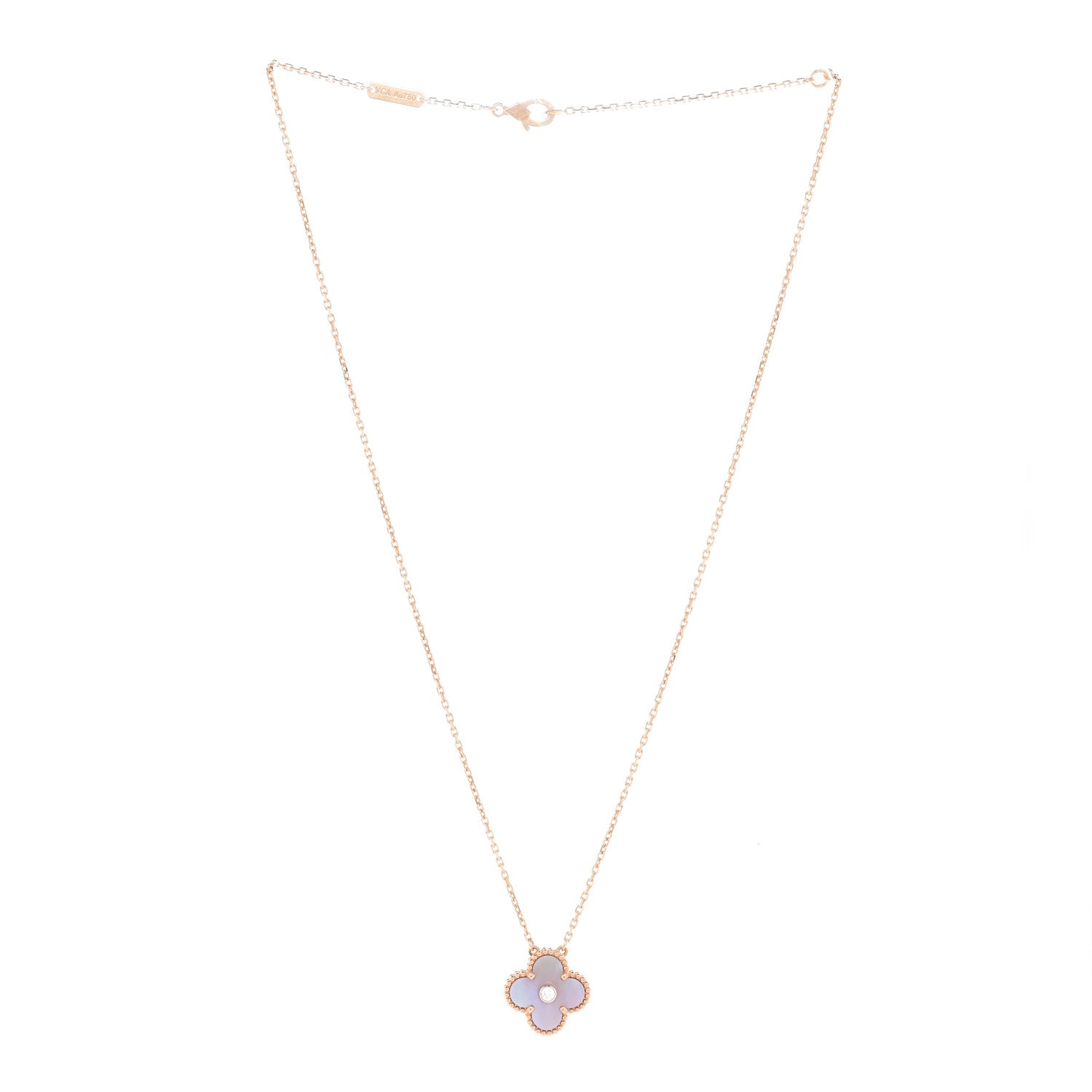 Van Cleef & Arpels 18K Rose Gold Diamond Pink Mother of Pearl Vintage Alhambra Pendant Necklace 3 of 6
