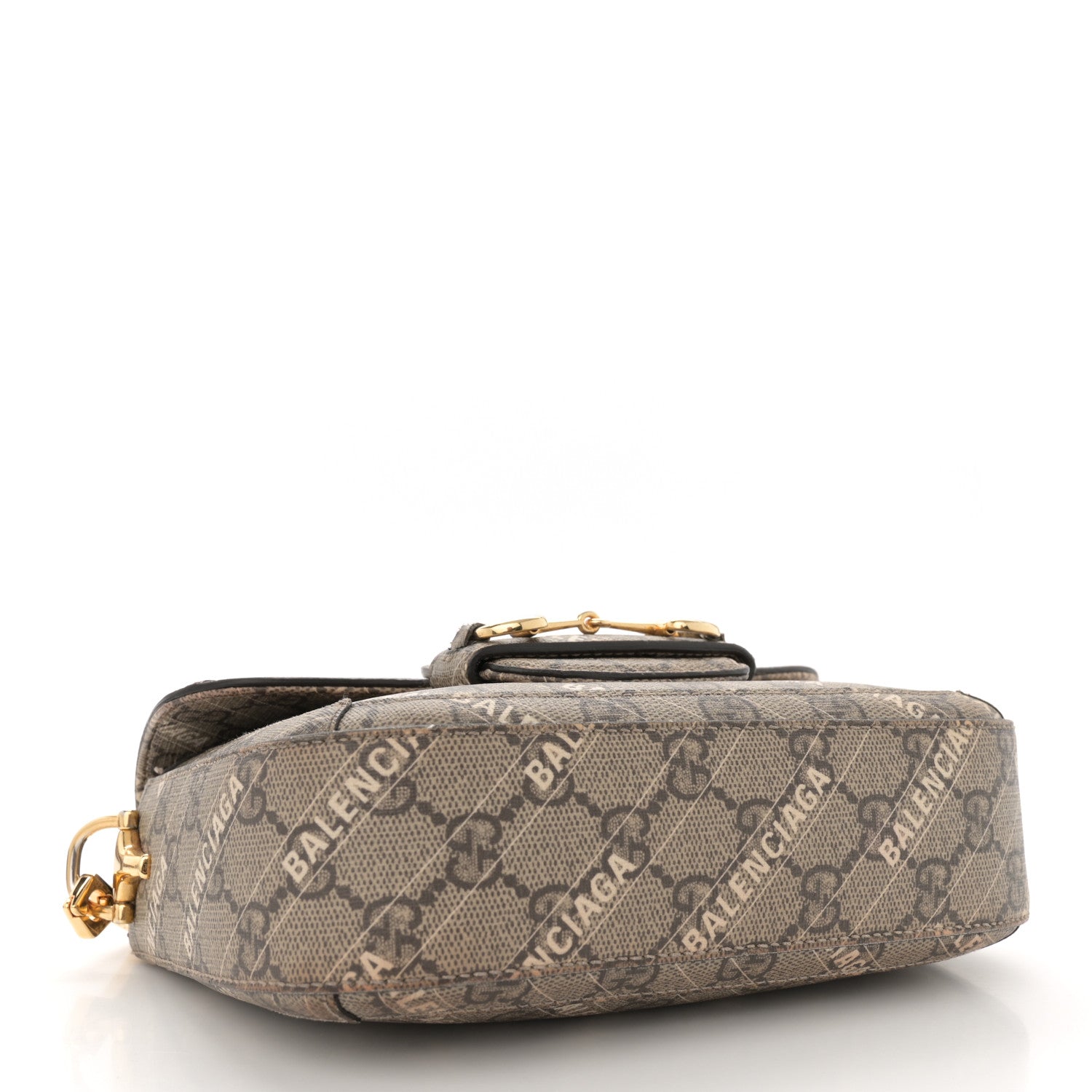 Gucci X BALENCIAGA GG Supreme Monogram Web Logo Print Mini Horsebit 1955 Shoulder Bag Beige Ebony 4 of 14