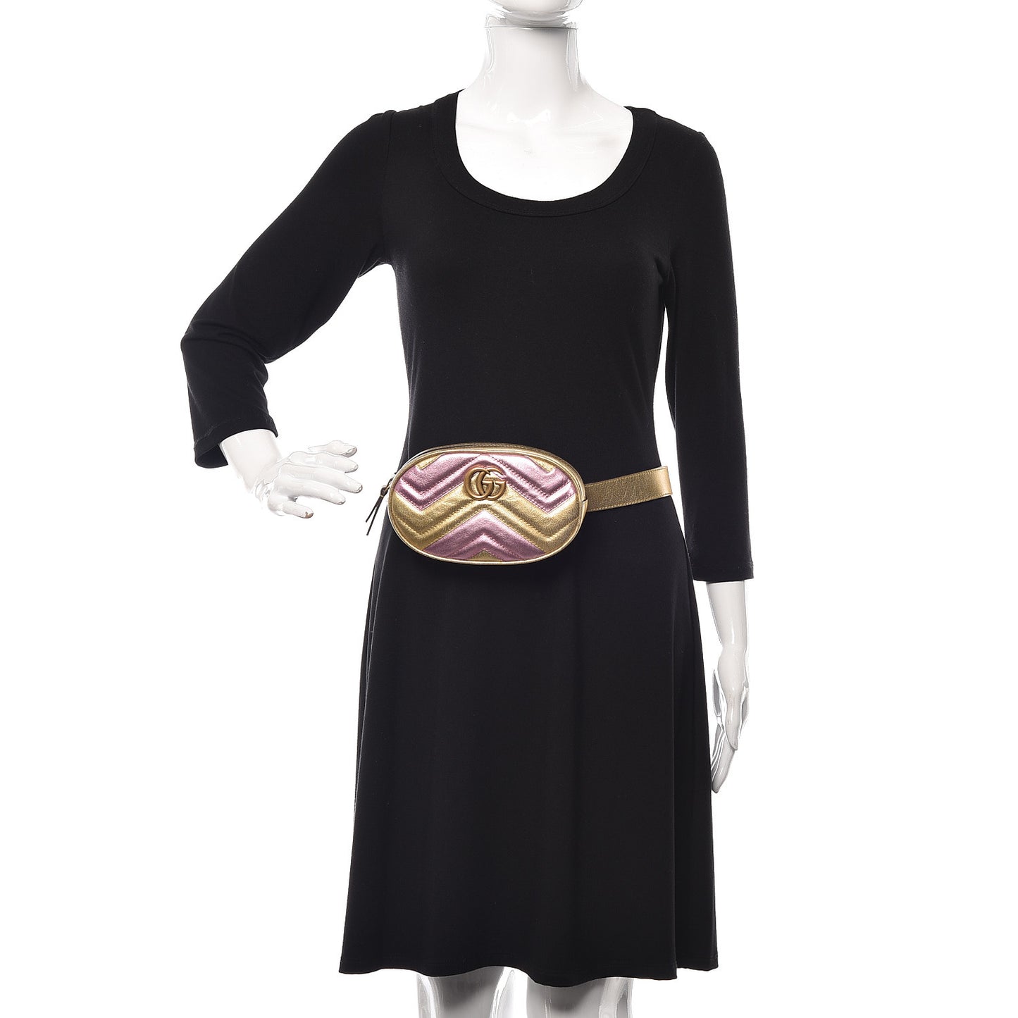 Metallic Nappa Matelasse Heart GG Marmont Belt Bag 95 38 Oro Vecchio Rosa