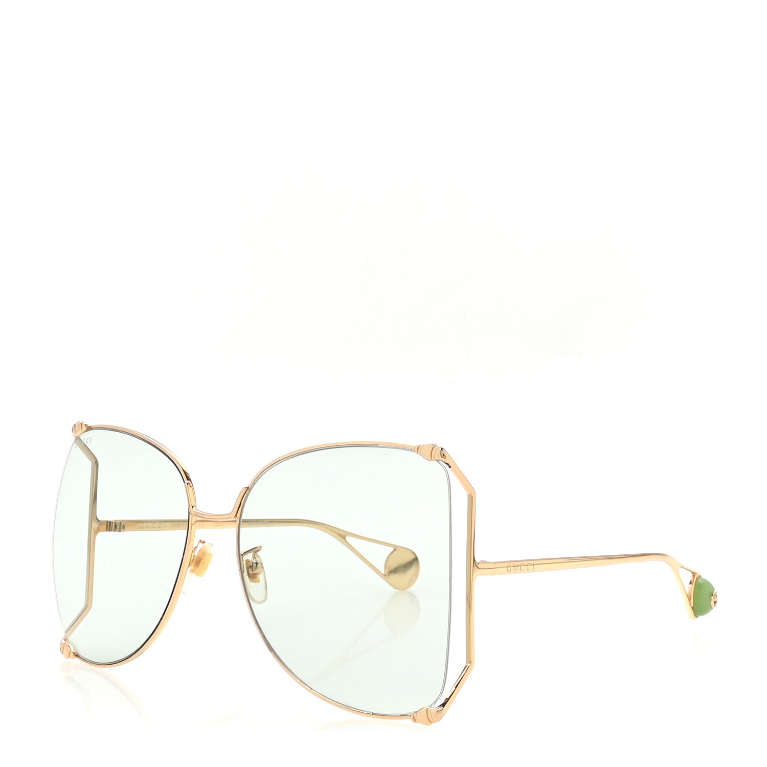 Gucci Oversized Round Sunglasses GG0252S Gold Green 1 of 8