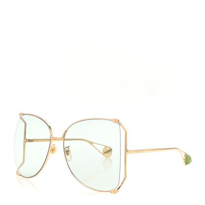 Gucci Oversized Round Sunglasses GG0252S Gold Green 1 of 8
