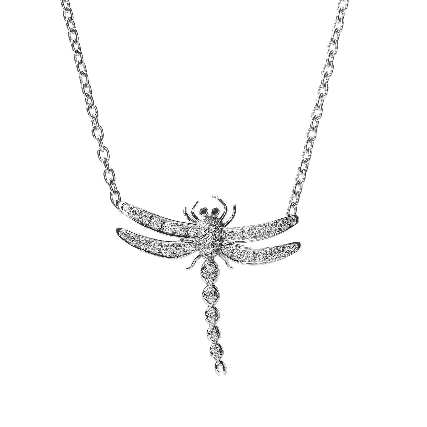 Platinum Diamond Sapphire Enchant Dragonfly Pendant Necklace