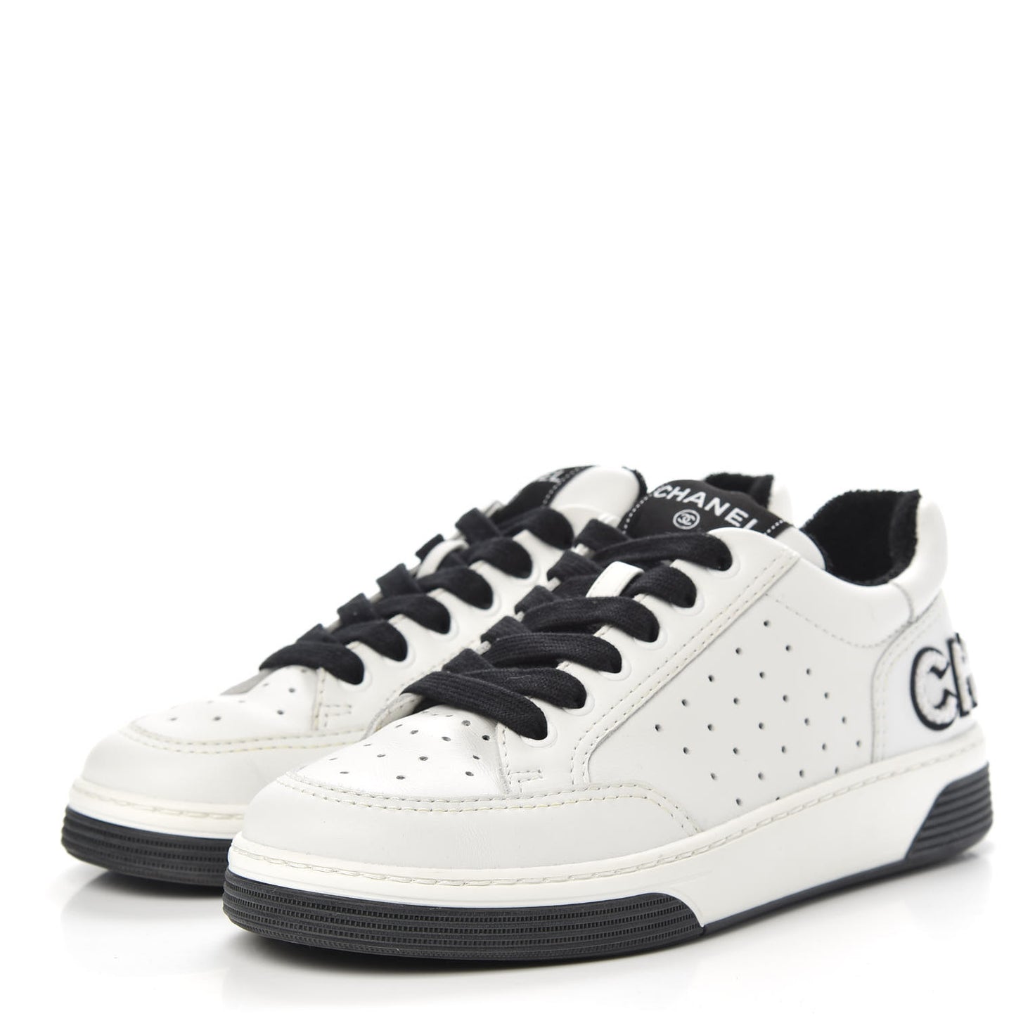 Calfskin Womens Logo Sneakers 36 Black White