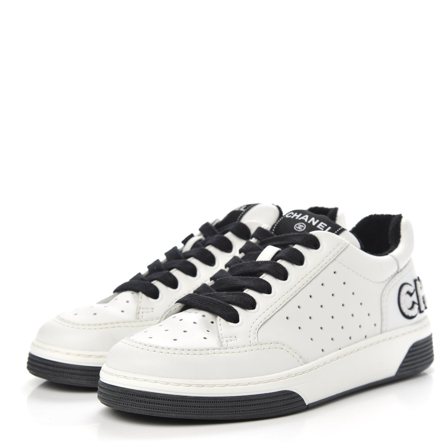 Chanel Calfskin Womens Logo Sneakers 36 Black White 3 of 9