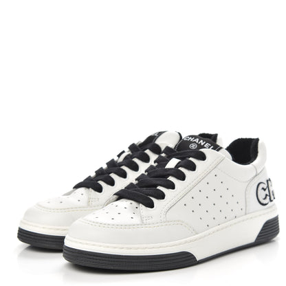 Chanel Calfskin Womens Logo Sneakers 36 Black White 3 of 9